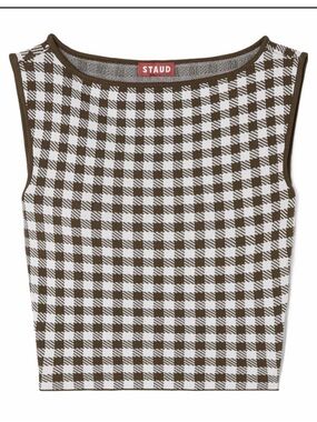 STAUD Brown & White Gingham Knit Tank